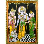 Crafts of India Ram Darbar religious batik Cotton Wall Hanging Painting : Size 43"x30" Inches