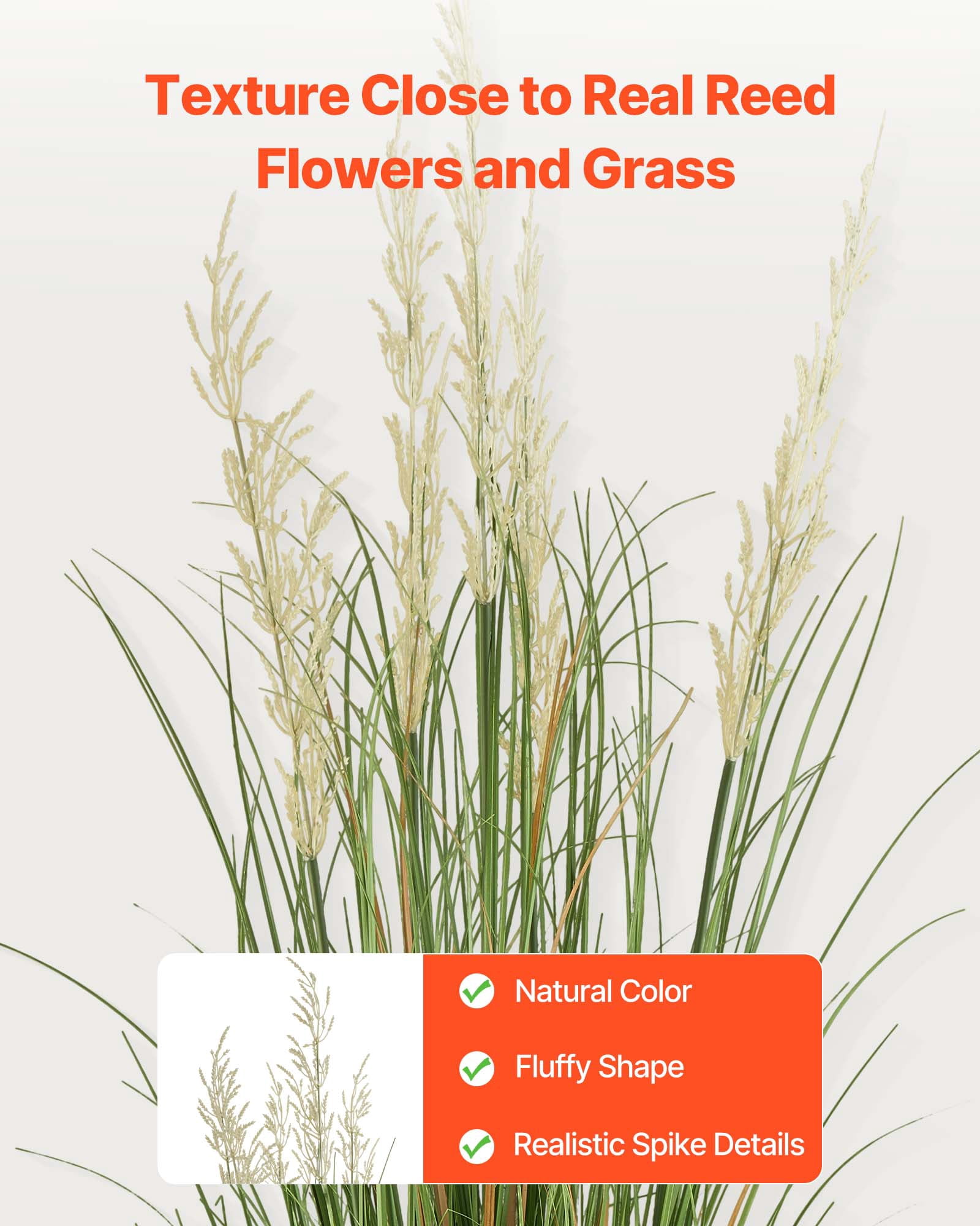 VEVOR Artificial Grass Plant, 2 Pack 47 inch Reed Flower Grass in Pot, Premium PVC Faux Fake Greenery Shrubs Plant for Indoor Outdoor House Home Garden Office Room Décor, Housewarming, Green