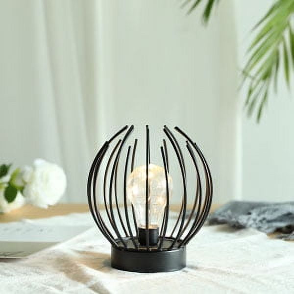 JHY DESIGN 12’’ High Battery Powered Lamp, Metal Birdcage Antique Lamp with  Bird Bulb (Black)
