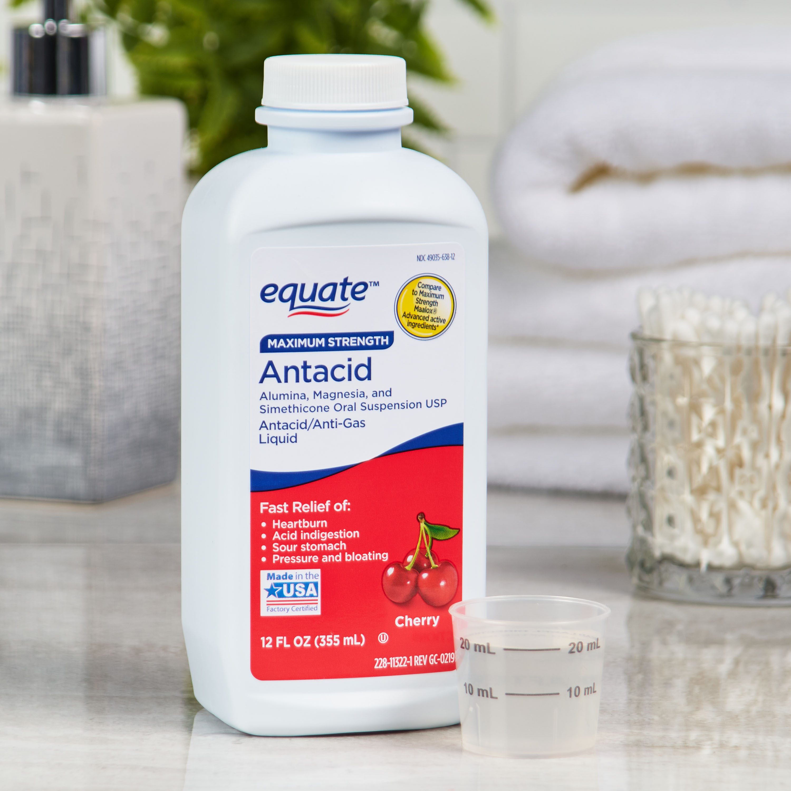(Paquete de 2) Antiácido Líquido de Máxima Fuerza Equate, Cereza, 12 fl. Oz. 6
