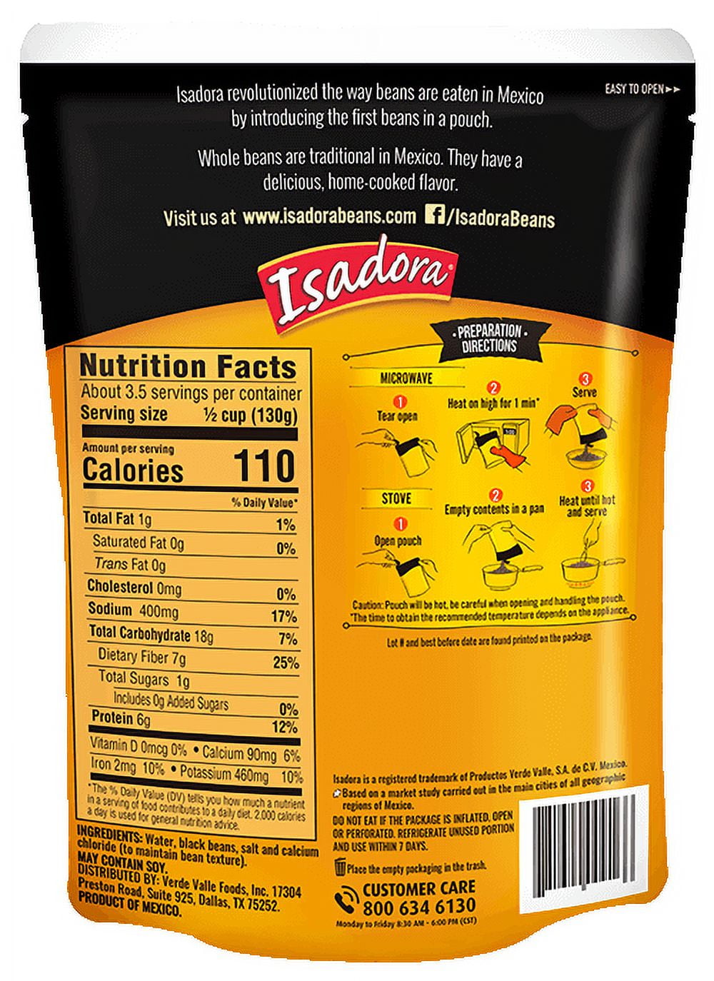 (12 pack) Isadora Whole Black Beans in a Pouch, 16 oz