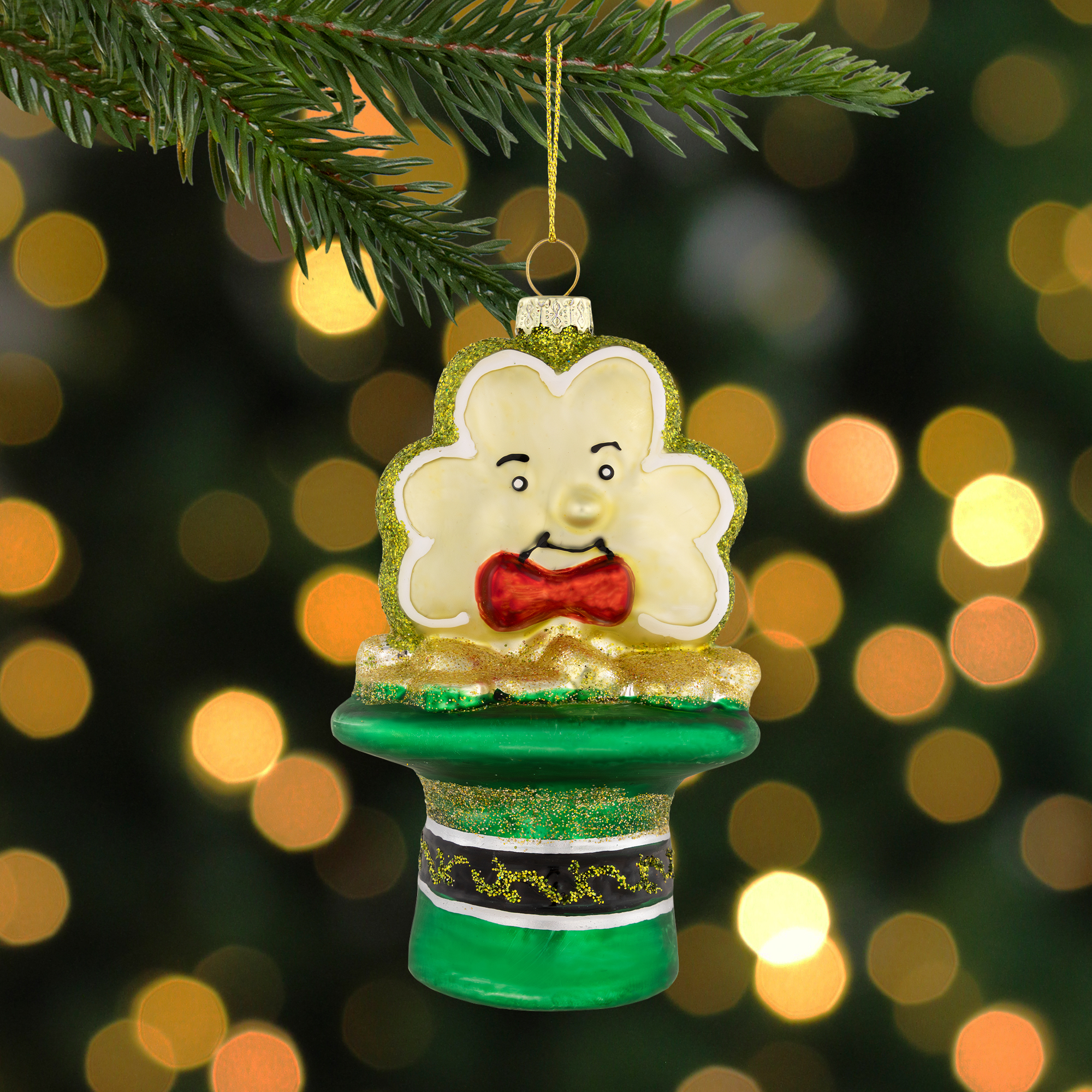 4.75" Shamrock and Leprechaun Hat Glass Christmas Ornament