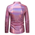 thumbnail image 3 of Wyobmus Men's Metallic Drees Shirt Stretch Solid Long Sleeve Button Down Shirts Vintage 70s Lapel Disco Shirt for Hippie Nightclub Business Prom Party Wedding Blouse C-Pink, 3 of 3