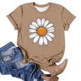 thumbnail image 5 of Womens Tops Round Neck Short Sleeves Daisy Print Summer Fitted Casual T-shirt Khaki M, 5 of 5