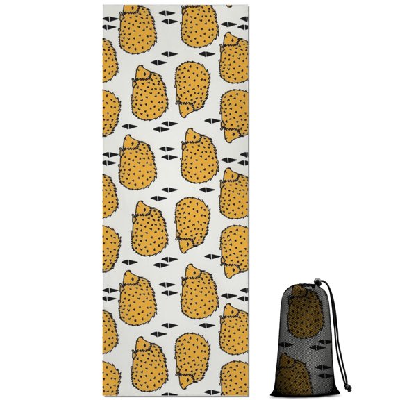 Cute Yellow Hedgehog Pattern Hot Yoga Mat Towel Non Slip for Hot Yoga - Quick-Drying Yoga Mat Cover with 4 Corner Pockets with Travel Bag - Hot Yoga Towel Non Slip Grip Moisture Wicking Sweat 70"x26"