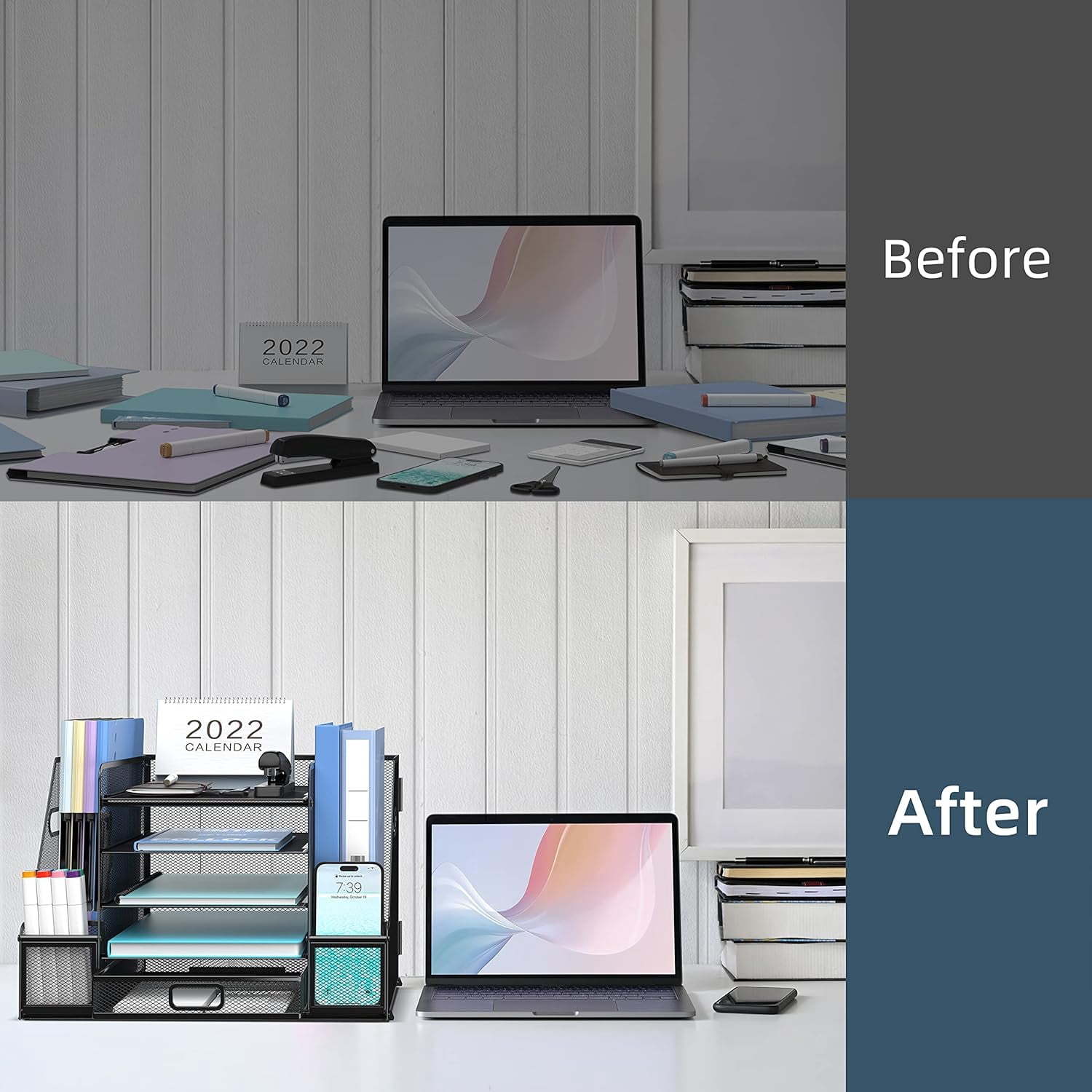 INTIGE 5-Tier Tray-style Document Rack, Desktop Document Sorter with Bookends for Home and Office