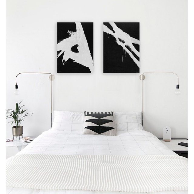 Set 2 Cuadros Moderno Minimalista Blanco Y Negro