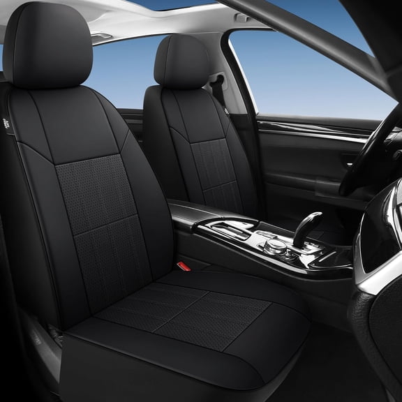 Faux Leather Car Seat Covers Front Pair, Universal Front Seat Covers for Car, Breathable Seat Covers for SUV, Sedan, Van, Premium Automotive Interior Covers, Airbag Compatible, Black