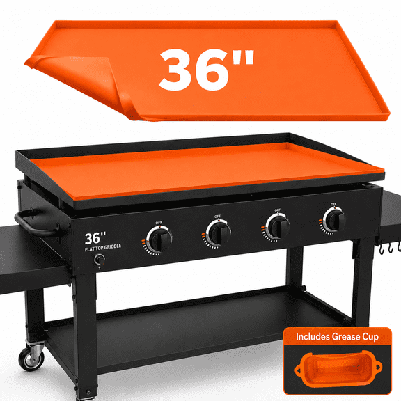Ocalpur 36" Silicone Griddle Mat for Blackstone Griddle, Food‑Grade Reusable Silicone Grill Mat with Grease Cup for Easy Cleaning, Orange