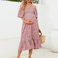 thumbnail image 2 of Womens Dress Floral Square Neck Midi Dresses Maternity Dress Pregnant Casual A-Line Dress Long Flowy Smocked Dress Leisure Dailywear XL, 2 of 5