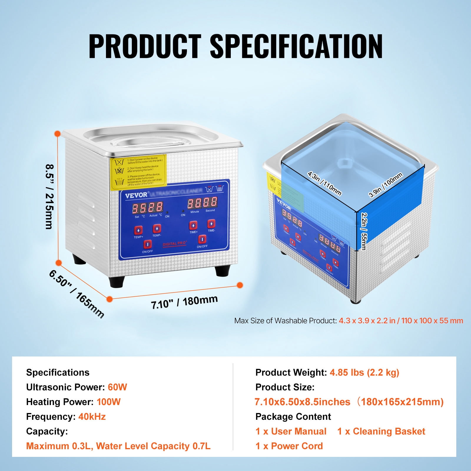 KFFKFF Ultrasonic Cleaning Machine 1.3L Professional Cleaner with Digital Timer & Heater 40kHz 110V,FCC/CE/RoHS Certified for Jewelry Watch Ring Coin Eyeglasses Small Parts Cleaning