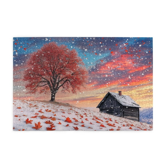 1000 PCS 1000 piece Wooden puzzle for adults Winter Landscape Illustration,Brain Challenge,Stunningly Vibrant Colors,1000 Piece Jigsaw Puzzle for Adults Challenging Charm Puzzle for Game Night