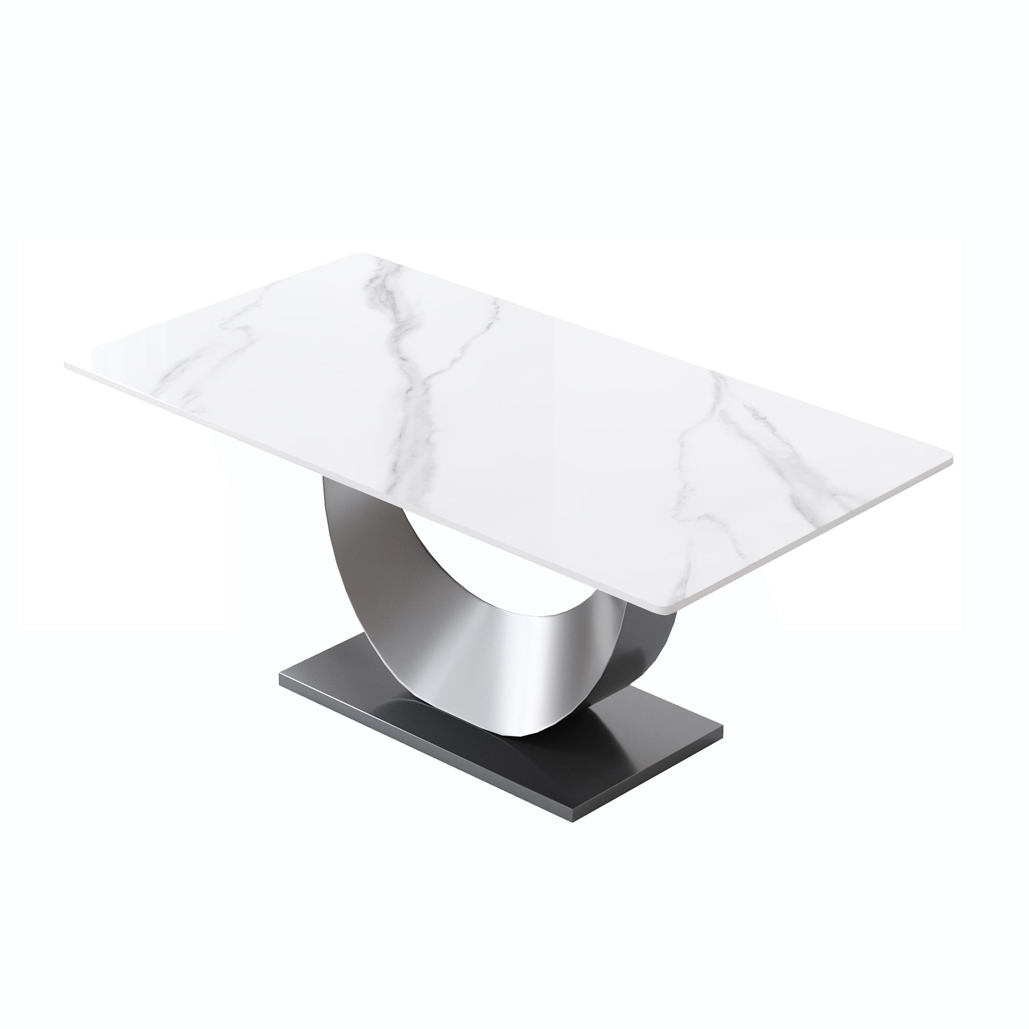 Magic Home 71" Light Luxury Sintered Stone Dining Table,Slate Rectangular Tabletop with Stainless Steel Base,Dining Table for 6 Person for Dining Room, White Tabletop