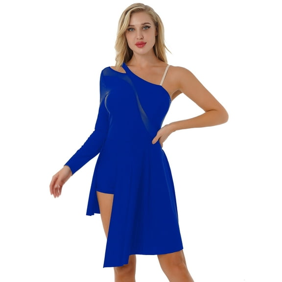 YiZYiF Womens Lyrical Dance Costume Leotard Dress One Shoulder Asymmetrical Dress