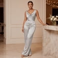 thumbnail image 7 of JULMCOMO Satin Jumpsuits for Women V Neck Sleeveless Dressy Jumpsuits Cinched Waist Wide Leg Evening Party Summer Outfits Silver L, 7 of 7