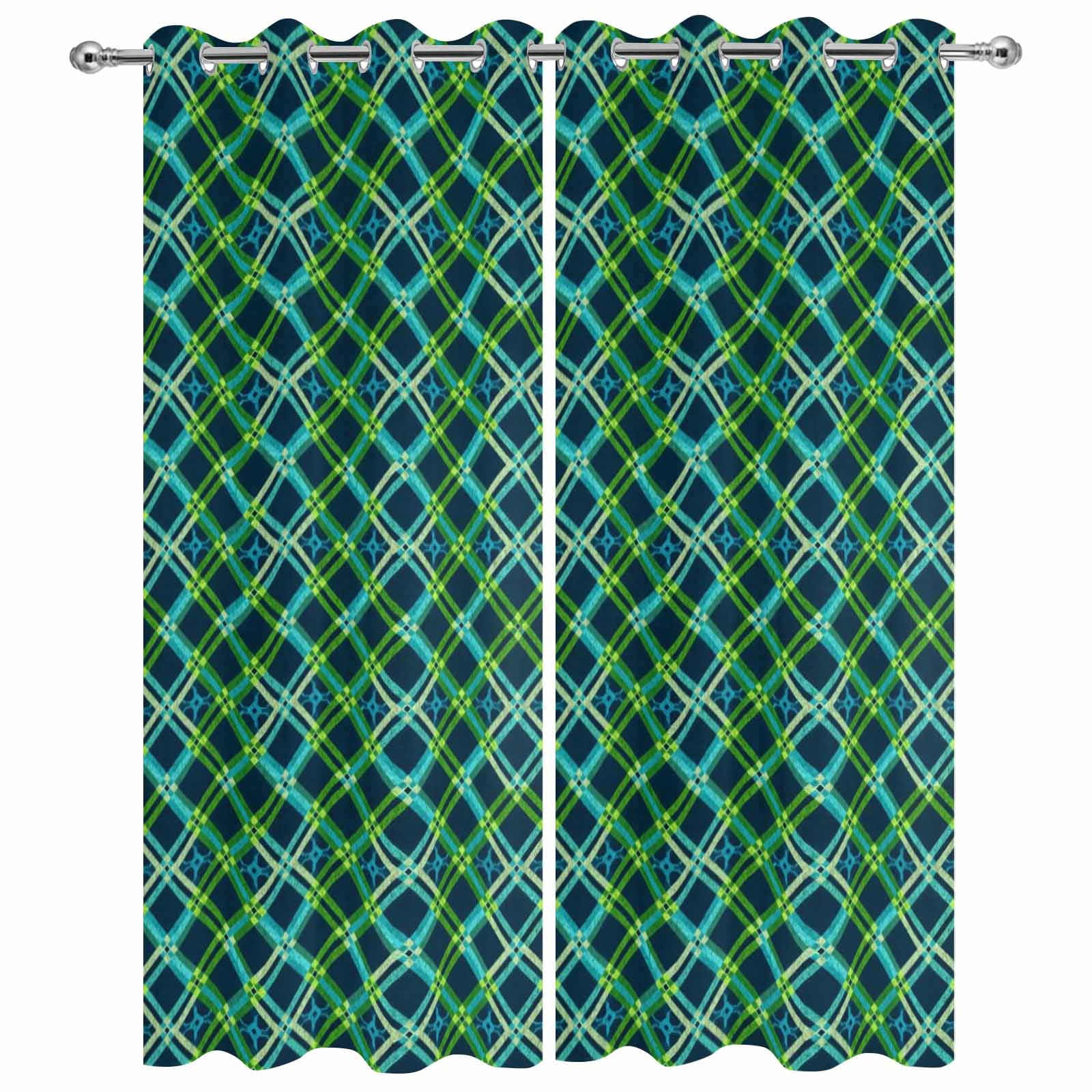 Outdoor Curtains for Patio Waterproof, Vintage Green Windproof Pravicy Outside Porch Blackout Curtain, Geometric Tartan Plaid Ethnic Farmhouse Sun Blocking Grommets Curtains 2 Panels 54"x108"