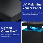 Hommpa LED Nightstand with Wireless Charging Station Modern Nightstand Type C USB Port 2 Drawers Bedside Table Black Smart Night Table High Gloss End Side Table for Bedroom Furniture 22.3 Tall