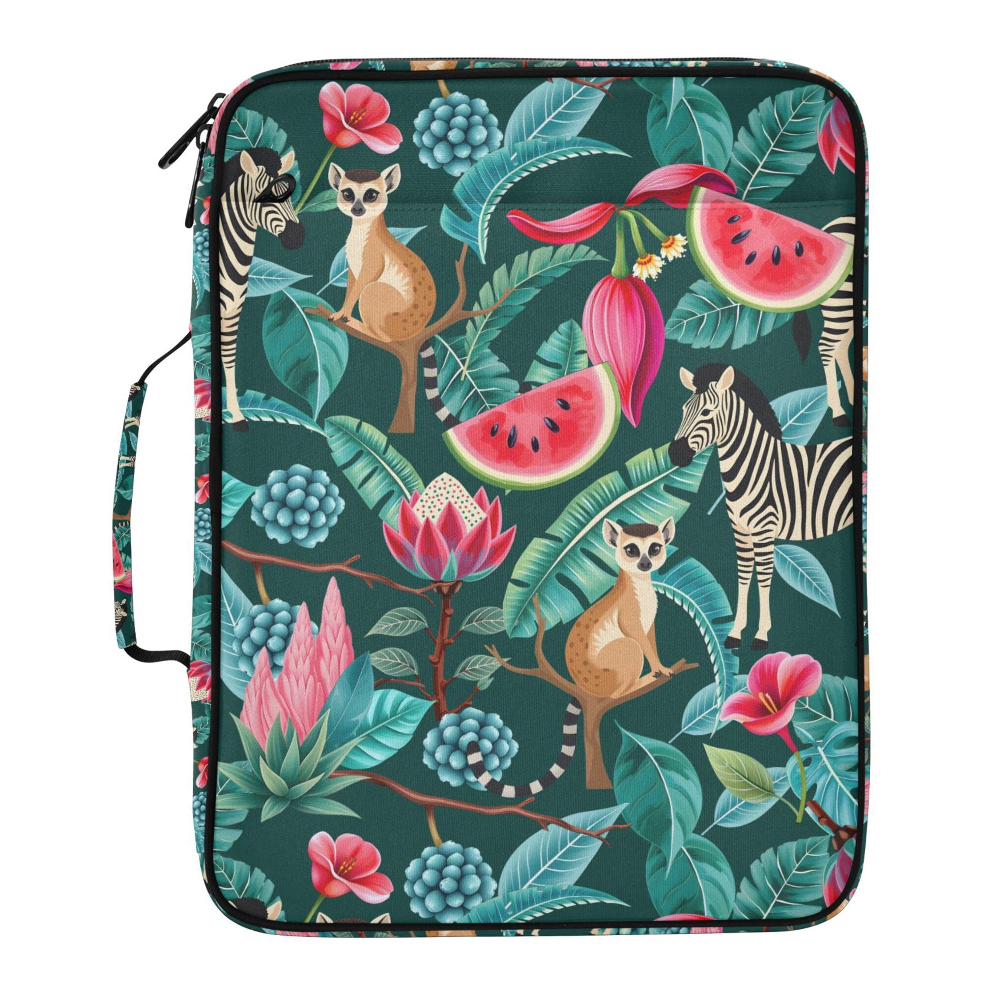 FORMRS Accordion File Folder A4 Size 7-Pocket Expanding Document Organizer Bag with 3 Ring Binder, Green Tropical Pattern