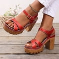 thumbnail image 4 of Rokment Womens Glitter Metallic Platform Chunky Block High Heels Dress Sandals Trendy Casual Comfortable Leather Orthopedic Dressy Pumps Walking Summer Shoes Red Size 9, 4 of 7