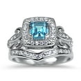 thumbnail image 5 of LaRaso & Co His Her Wedding Set 3 PCS Blue Topaz CZ Silver Engagement Couples Rings Men Women, 5 of 7