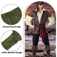 thumbnail image 4 of Ponceau Mens Pirate Pants Ankle Banded Renaissance Pants Medieval Viking Navigator Pants Halloween Pirate Costume with Drawstrings Army Green Small, 4 of 7
