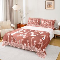 Manfei Romantic Valentines Day Queen Sheet Sets, Glitter Salmon Diamond Flat Sheet, Teens Adult Queen Fitted Sheet, Microfiber Bedroom Decor, 4pcs