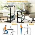 thumbnail image 3 of FCH 31.5" Mobile Small Standing Desk, Adjustable Height Mobile Computer Desk, w/2 AC Outlets + 3 USB Ports & Hooks, Storage Shelves, Suitable for Gaming, Studying, Home Office, Black, 3 of 18