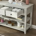 thumbnail image 4 of 3 Tier Entryway Table with Storage, Wooden Console Table with 2 Open Shelves and 3 Storage Drawers, Vintage Sofa Table Behind Couch for Foyer, Hallway, Living Room, Antique White, 4 of 5