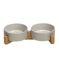 thumbnail image 1 of Spunkyjunky Cuenco De Cerámica Para Perros Y Gatos Con Soporte De Madera, Juego De Agua Y Comida Ponderada Con Esmalte Mate Antideslizante Para Gatos Y Perros Pequeños, 13,5 Onzas, 1 of 5