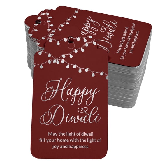 Inkdotpot Silver Foil Paper Hang Tags Happy Diwali Favor Tags 50 Pack