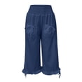 thumbnail image 4 of Snoarin Summer Plus Size Cargo Capris for Women Casual Pants With Eastic Waist, Solid Color Splashed Ink Print, Tie Dyed Ink, Seven Point Loose Wide Leg Pants Trousers for Women on Clearance, 4 of 4