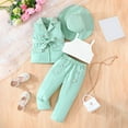 thumbnail image 2 of XAOFW Girls Sets Sleeveless Botton Solid Color Notched Top Long Pants Matching Hat Formal Elegant Ensemble Toddler Kids Children Stylish Casual Daily Lounging Outfits, 2 of 5