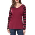 thumbnail image 2 of Unique Bargains Women's Striped Raglan Long Sleeve V Neck T-shirt, 2 of 6