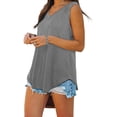 thumbnail image 3 of EASYBRAUS Women Sleeveless V Neck Tail Hem Loose Fit T Shirt Solid Color Spring, 3 of 5