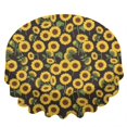 thumbnail image 2 of Sunflower and Leaf Black Pattern Round Tablecloth 60"x60", Wrinkle Resistant Wipeable Table Cover for Kitchen Dining Room Picnic Patio and Party, 2 of 3
