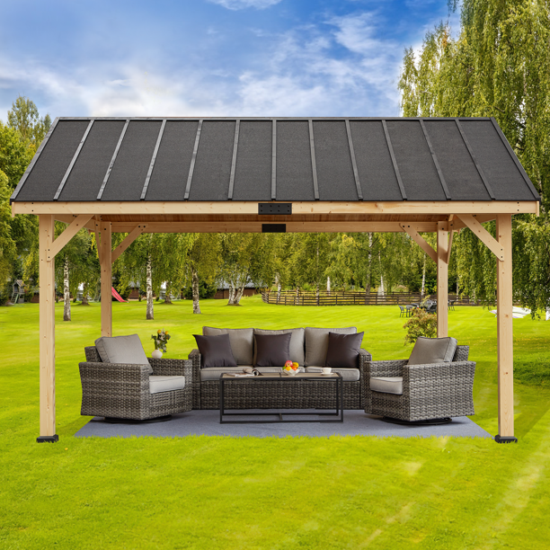 Yoleny 13X16 Ft Hardtop Gazebo, Spruce Wood Solid Wood Gazebo