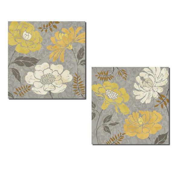 Beautiful Gray and Yellow Blooming Flower Adult Decor; 2 - 12" x 12" Unframed Posters