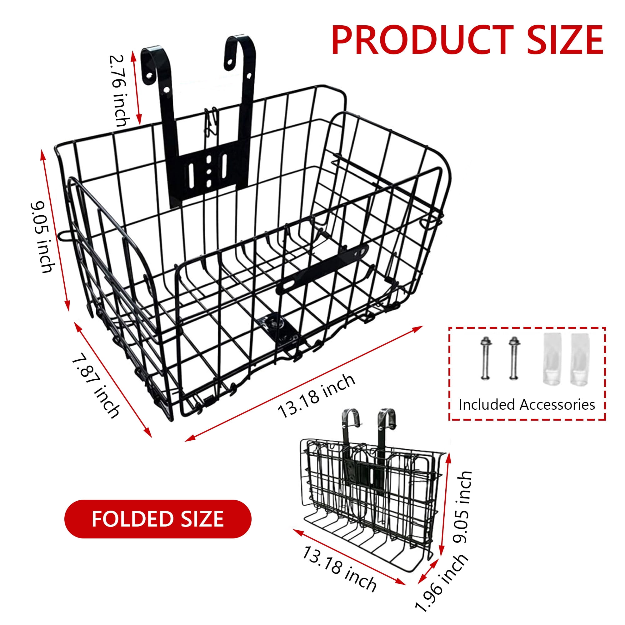Semfri Folding Bicycle Front Cargo Basket,Rustproof Metal with Mesh Cover (Black)