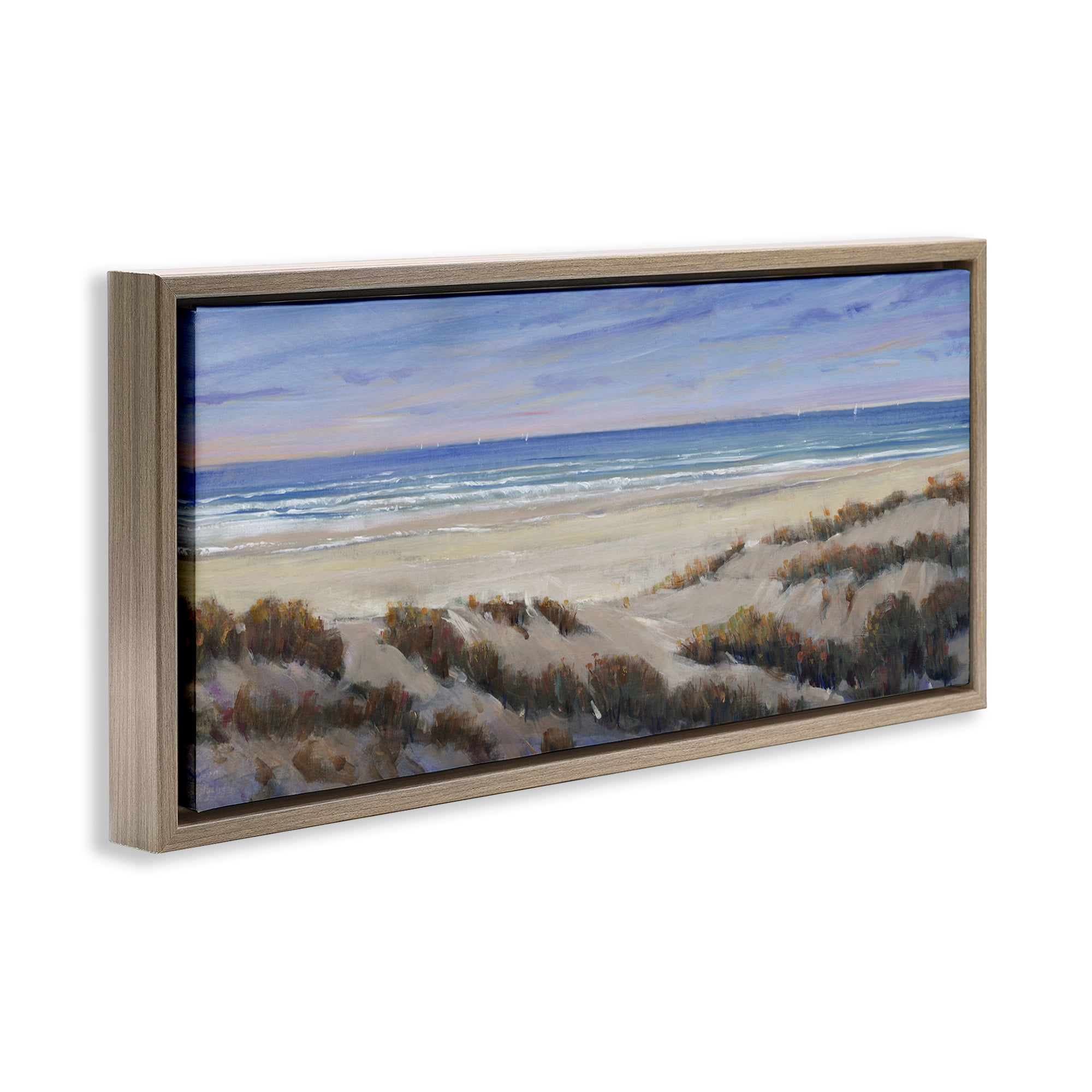Stupell Industries Grassy Beach View Nautical & Beach Painting Brown Floater Framed Canvas Art Print Wall Art, 25 x 11