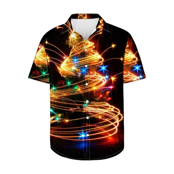 Men's Christmas Tree Printed Shirt Ugly Christmas Shirts Short Sleeve Button Down Shirt Xmas Blouse Santa Claus Snowflakes Novelty Sweatshirts Xmas Costume Casual Loose Plus Size Shirts