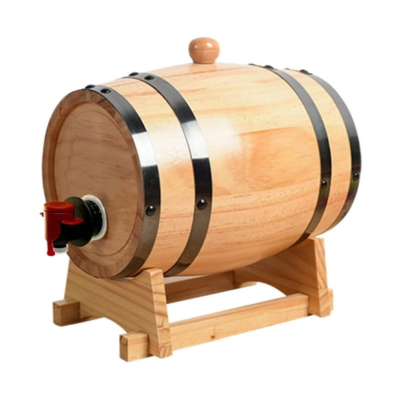Riforla Aging Barrel with Wood Stand Mini Whiskey Barrels Whiskey Barrel Dispenser with Tap Table Home Bar Decor Display & Storage for Liquors Wine Beer Storage Containers White 35.5*25.5*27.5CM