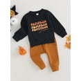 thumbnail image 3 of Wassery Infant Baby Girls Halloween Outfits Set 6M 12M 18M 2T 3T Toddler Girl Fall 2PCS Casual Clothes Long Sleeve Letter Print Sweatshirts Tops + Drawstring Pants Sets, 3 of 9