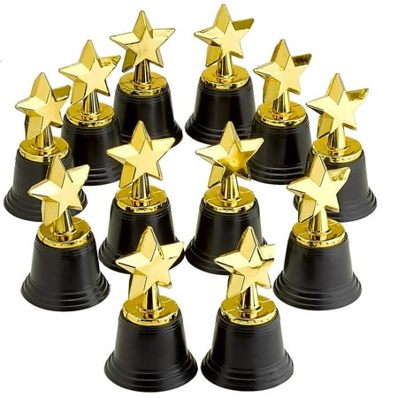 4.5 Inches Plastic Golden Star Trophy - 12 Pieces Achievement Prize Award - Perfect Special Recognition Award in School, Sports and Office, Carnival Victors, Party Favors and Accessories, Décor