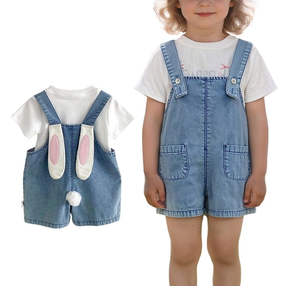 Boy Easter Outfit Casual Sleeveless Denim Jumpsuit Bunny Overalls Dress up Party Outfit Outfits for Girls 6-7 Years