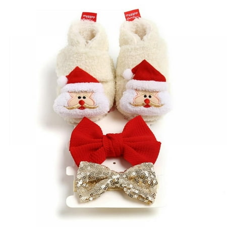 

Newway Autumn and Winter Baby Cotton Shoes Christmas Hair Accessories 2 Pairs of Socks Toddler Shoes Set Rice White Shoes and 2 Hair Band Set 12-18L