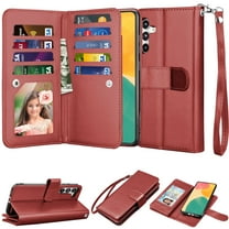 Takfox Wallet Case for Galaxy S23 FE 5G, for Galaxy S23 FE 5G Case, [9 Card Slots] PU Leather Credit Holder Folio Flip [Detachable] Kickstand Lanyard Magnetic Phone Cover for S23 FE 5G Wine