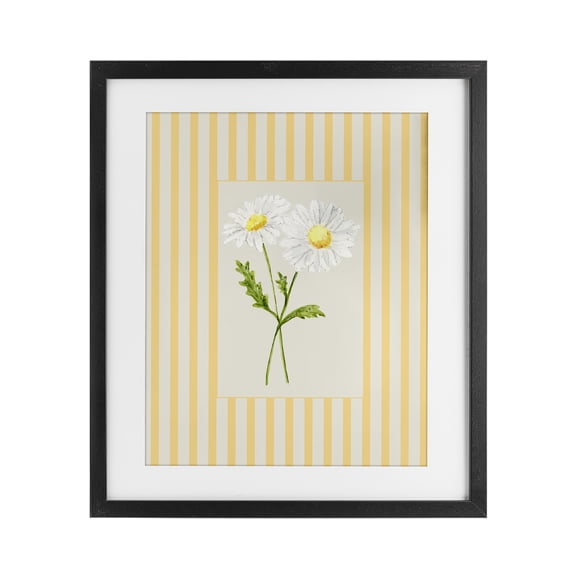 Yellow Stripe Daisy Black Framed Print Under Glass, design by Lisa Wehmeyer