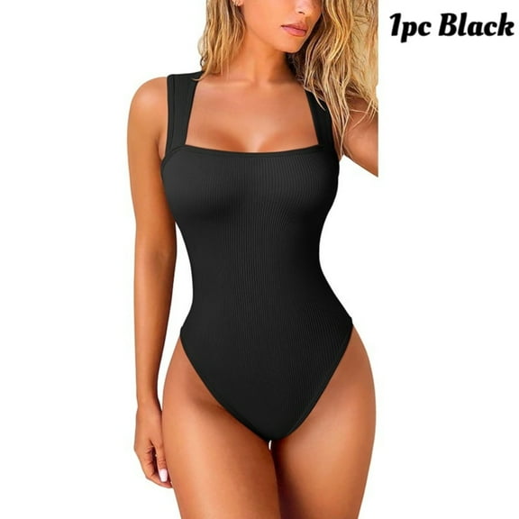 Women's 3-Pack Yoga Bodysuits - Wide Straps, Slim Fit, Seamless & Non-Roll Waistband