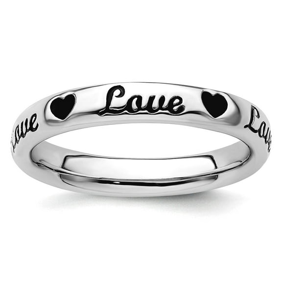 3.5mm 925 Sterling Silver Polished Stackable Black Enamel Love Ring Size 5 Stackable Ring for Women