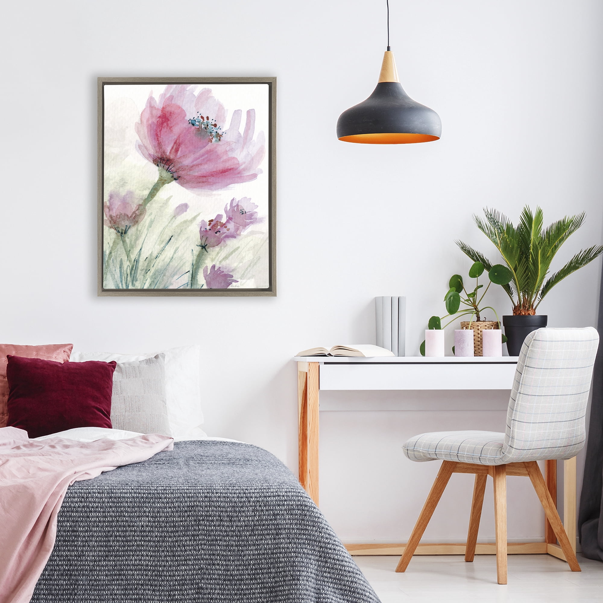 Stupell Industries Pink Flower & Speckled Stamen Brown Framed Floater Canvas Wall Art, design by Patti Bishop